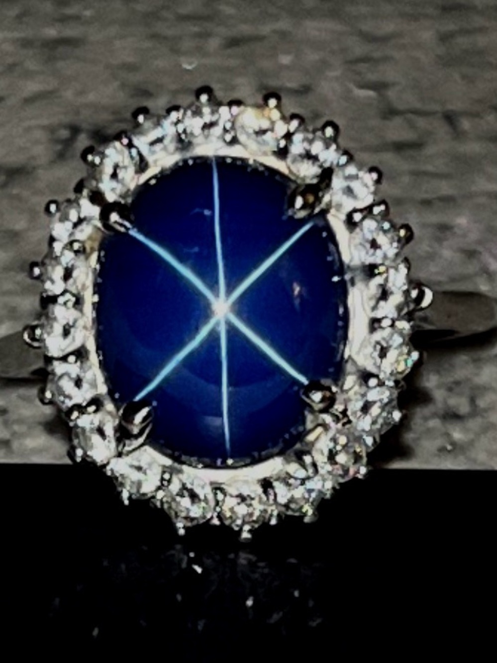 Sterling Silver Blue Star Sapphire Halo Ring